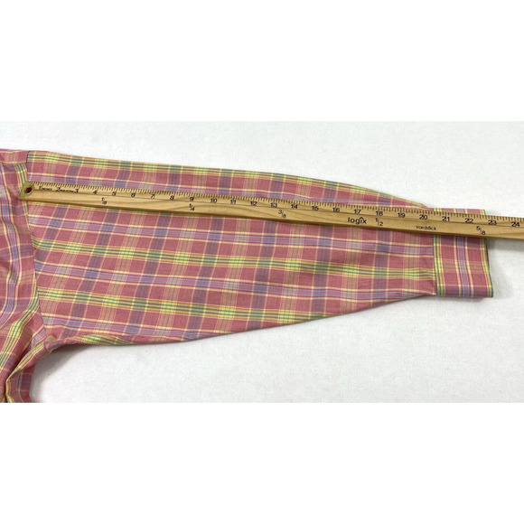 Lands' End Mens Shirt Size 16 1/2- 33 No Iron Pink Plaid Button Down Long Sleeve - Picture 8 of 8